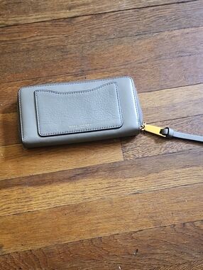 Marc Jacobs Taupe Leather Zip Wristlet with Gold Hardware